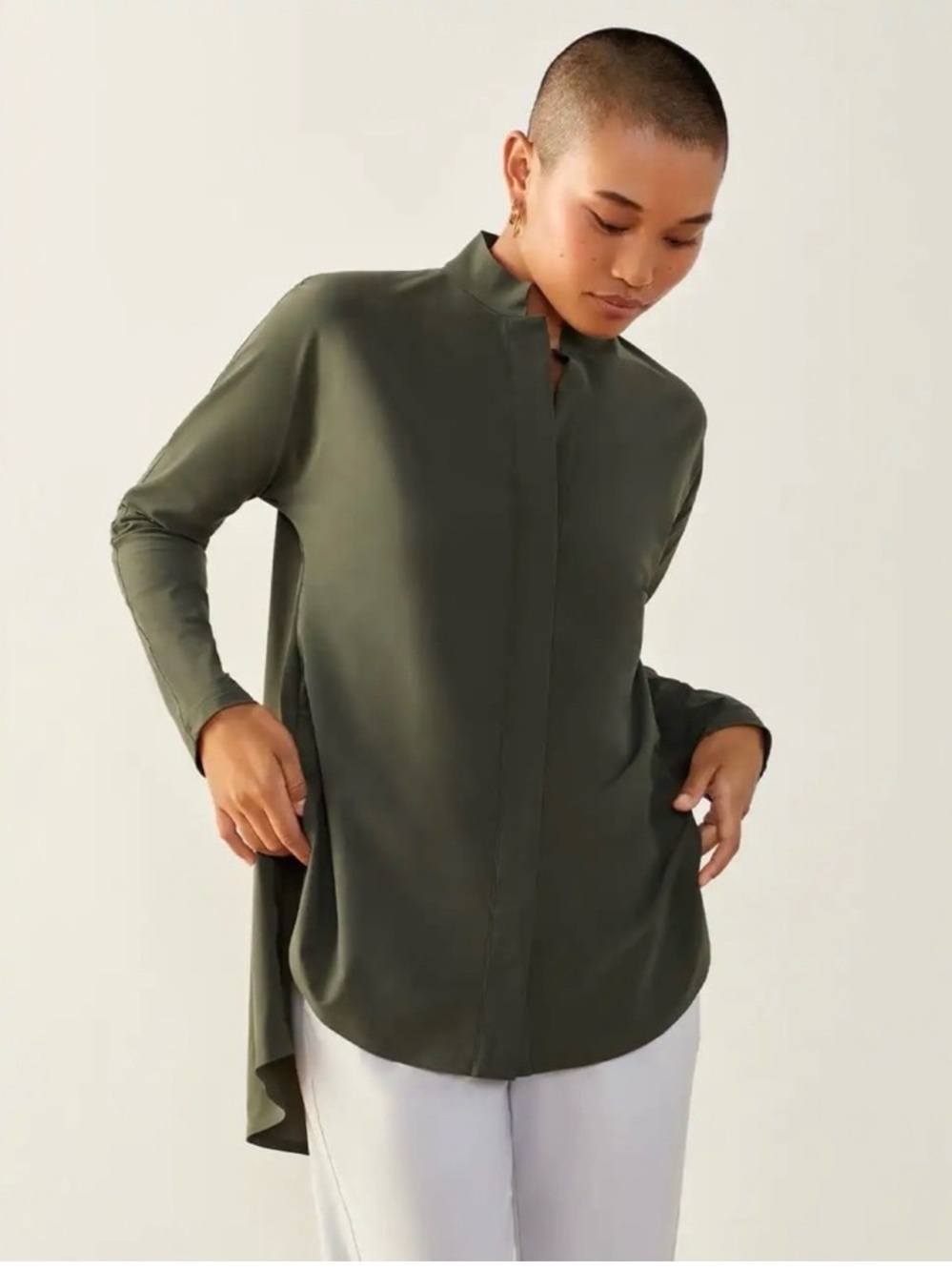 ADAY • Something Borrowed Olive green High-Low Tunic Shirt - XL
